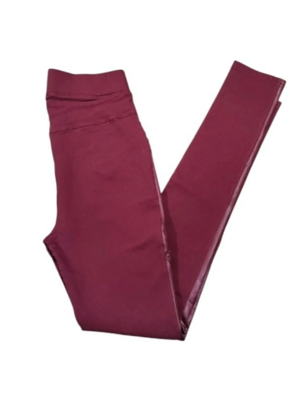 Coated Leggings Pants Womens Size L - XL High Rise Maroon